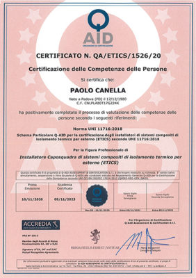 Certificazione professionale degli installatori ETICS
